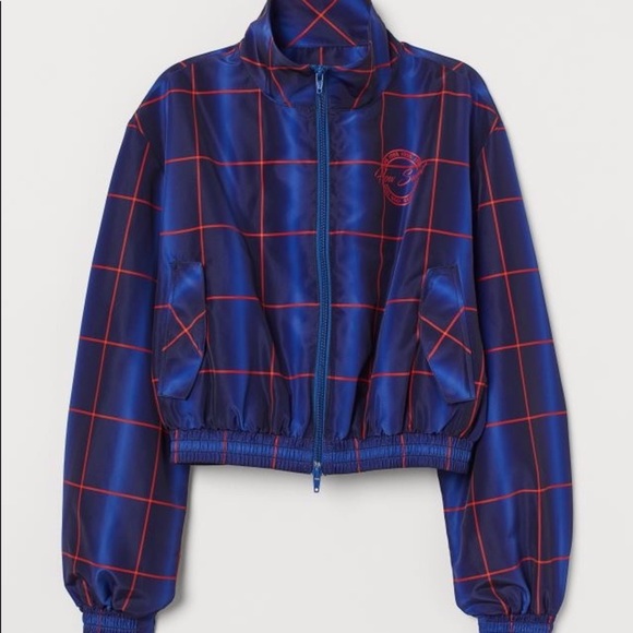 Justin Skye x H&M Dark Blue Checked Cropped Jacket Size Small EUC - Picture 12 of 13